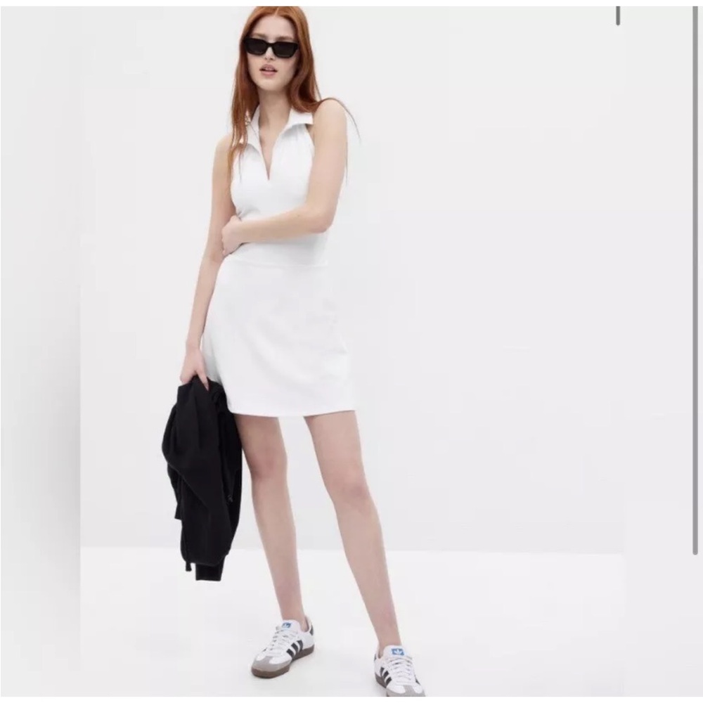 NWT Gap Fit Power Polo Halter Tennis Dress in white Size L attached shorts